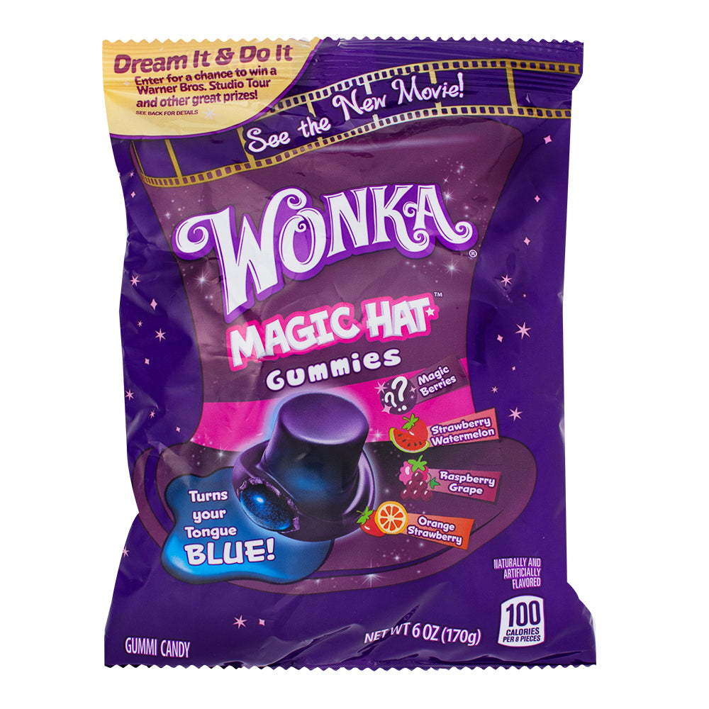 Wonka Pouch Mixed Flavour Magic Hat - 170g - Wonka - Wonka Candy - Wonka Hats - Wonka Magic Hat - Wonka Gummy - Wonka Gummies - Gummies - Gummy