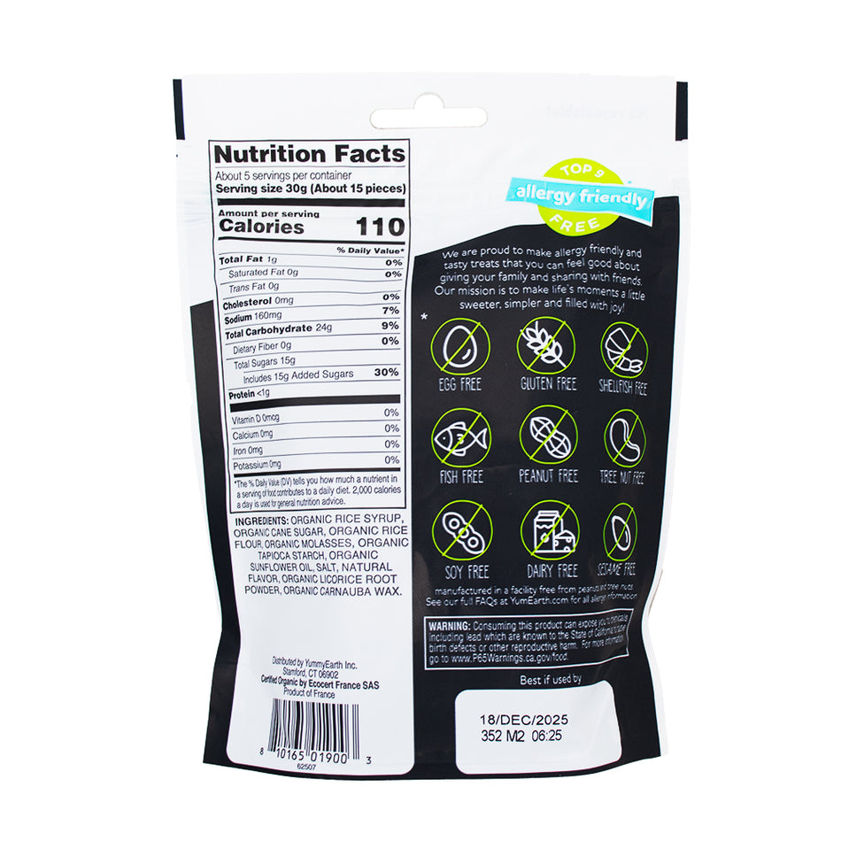 YumEarth Organic Black Licorice - 5oz  Nutrition Facts Ingredients