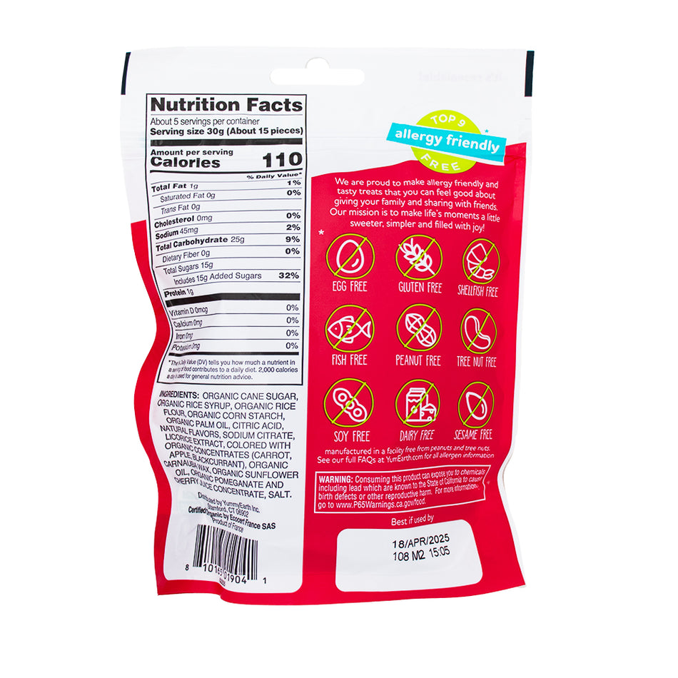 YumEarth Organic Pomegranate Licorice - 5oz  Nutrition Facts Ingredients