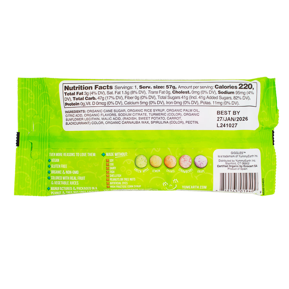 YumEarth Organic Sour Giggles - 2oz  Nutrition Facts Ingredients