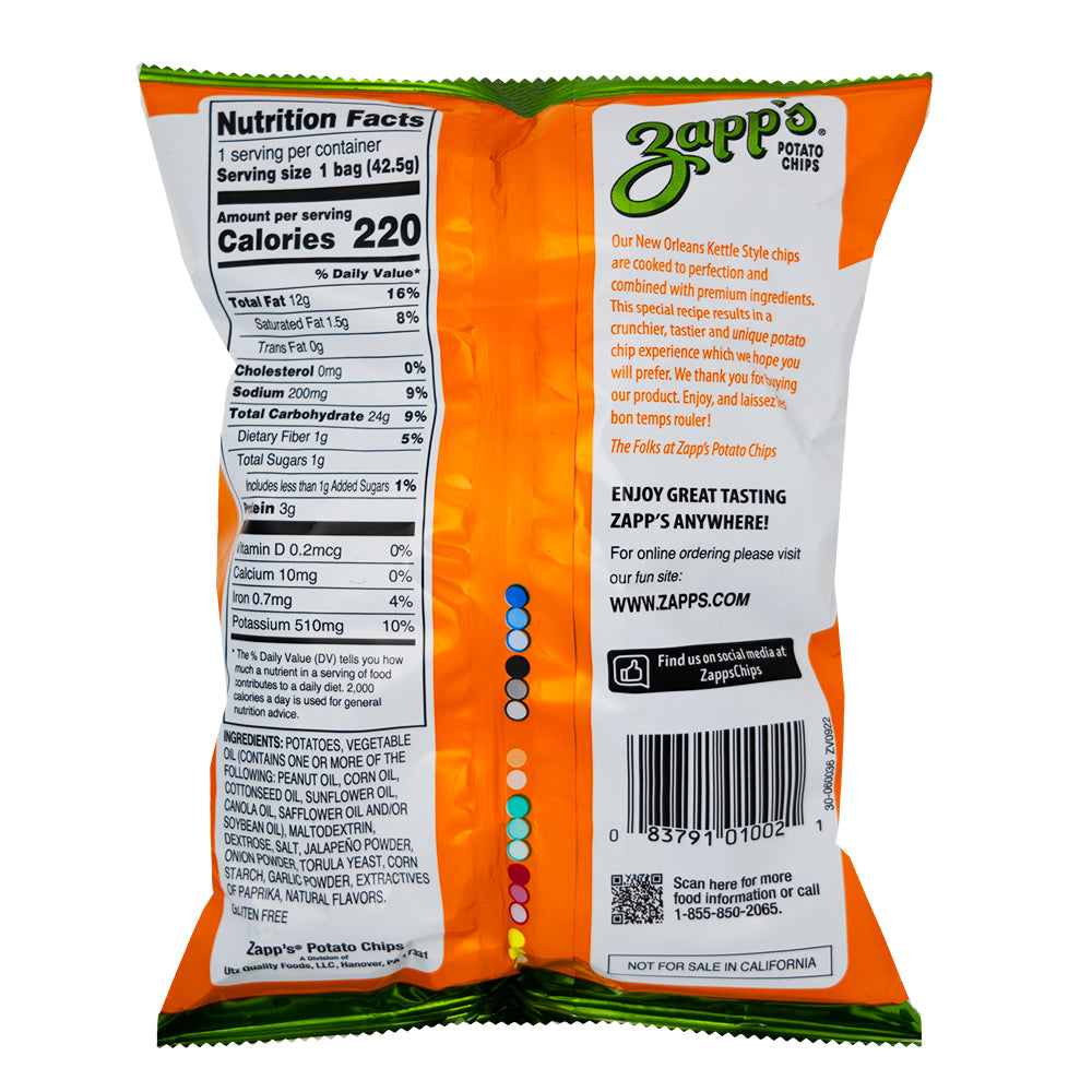 Zapp's Hotter 'N Hot Jalapeno - 1.5oz  Nutrition Facts Ingredients
