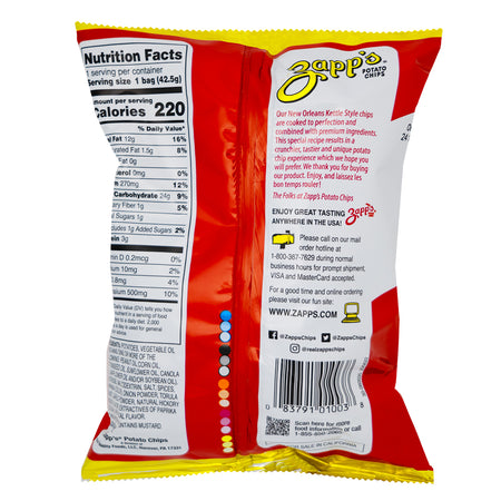 Zapp's Spicy Cajun Crawtators - 1.5oz  Nutrition Facts Ingredients