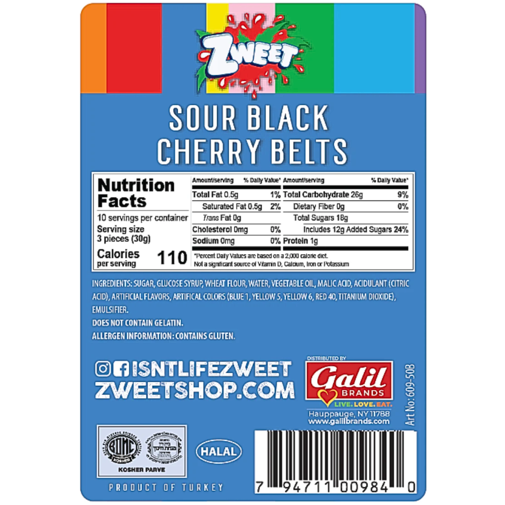 Zweet Sour Belts Black Cherry - 10oz