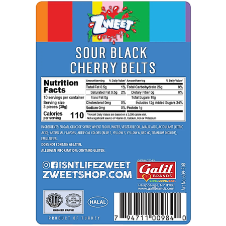 Zweet Sour Belts Black Cherry - 10oz
