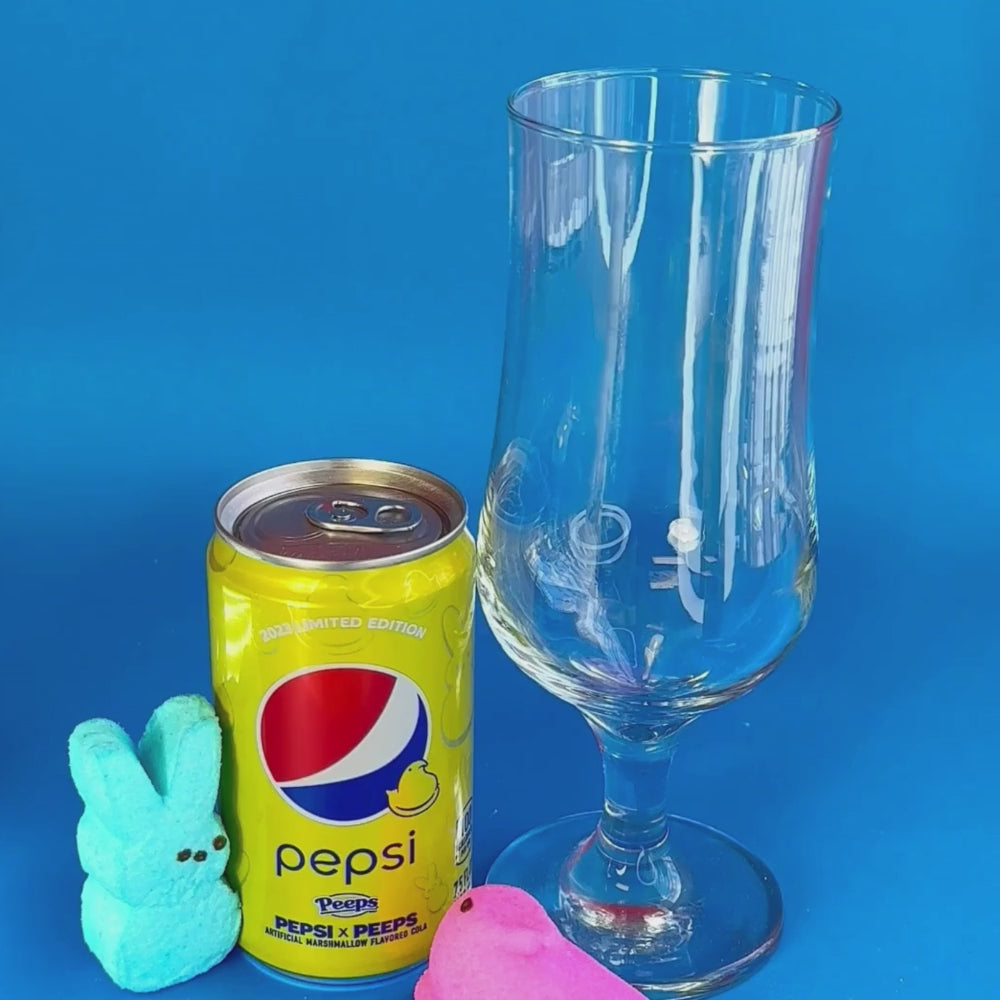 peeps pepsi soda being poured with peeps masrhmallows