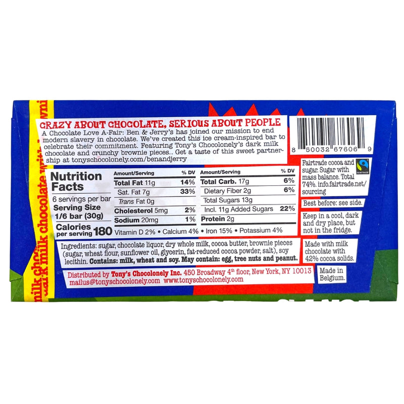 Ben and Jerry's Tony's Chocolonely Chocolate Love A-Fair Dark Milk Chocolate With Brownie - 180g Backside