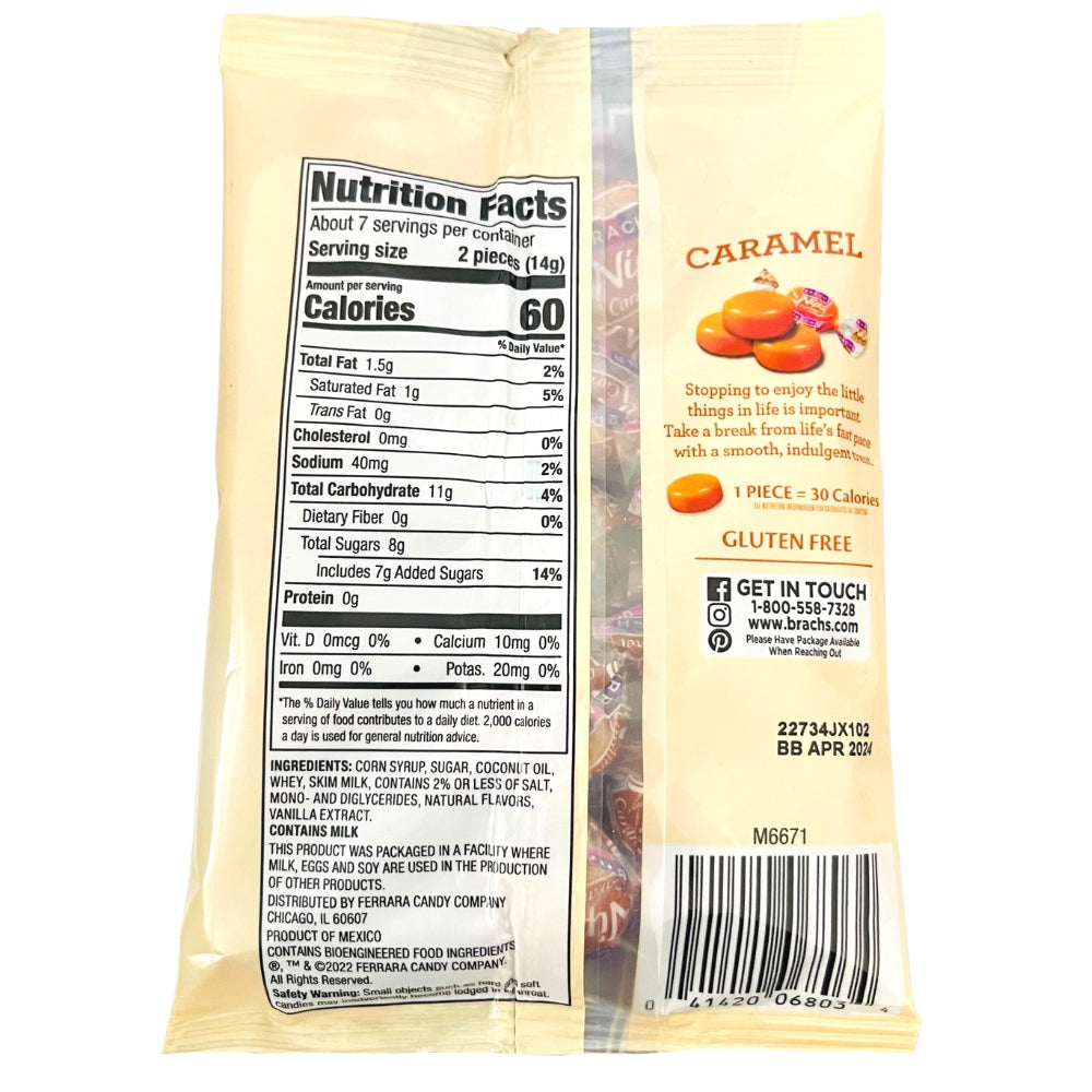 Brachs Nips Caramel Hard Candy - Nutrition Info