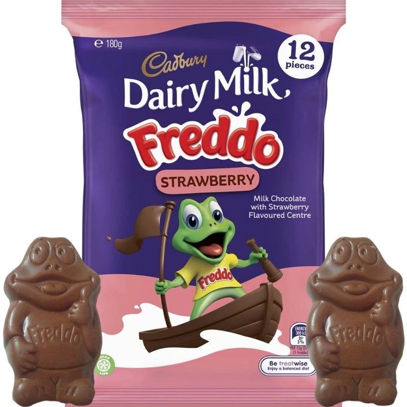 Cadbury Dairy Milk Freddo Strawberry (Aus) - 12pc Cadbury Dairy Milk   Australian Chocolate Treat 12 pack frog frogs candy candies