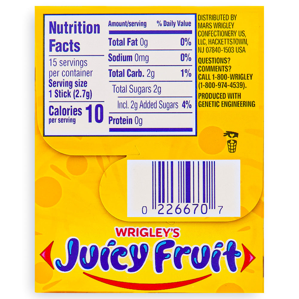 Wrigley's Juicy Fruit Original 15 Stick Packs Back