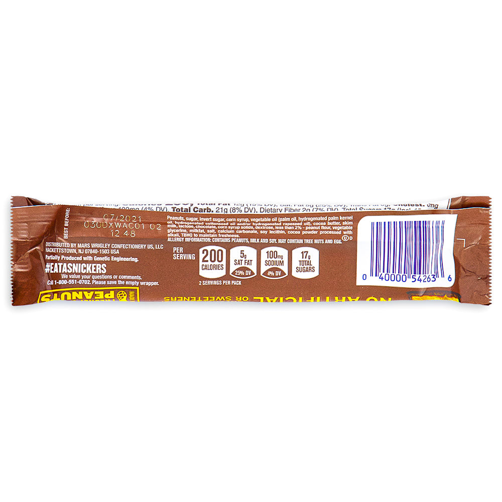 Snickers Creamy Peanut Butter 4 Squares 2.8oz Back