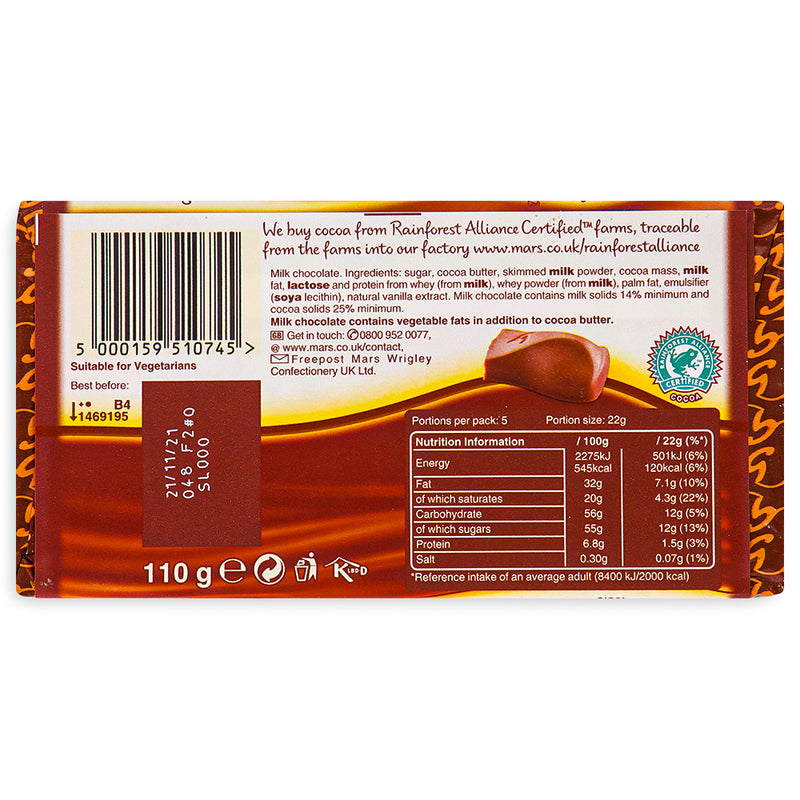 Galaxy Milk Chocolate Bar UK 110 g Back