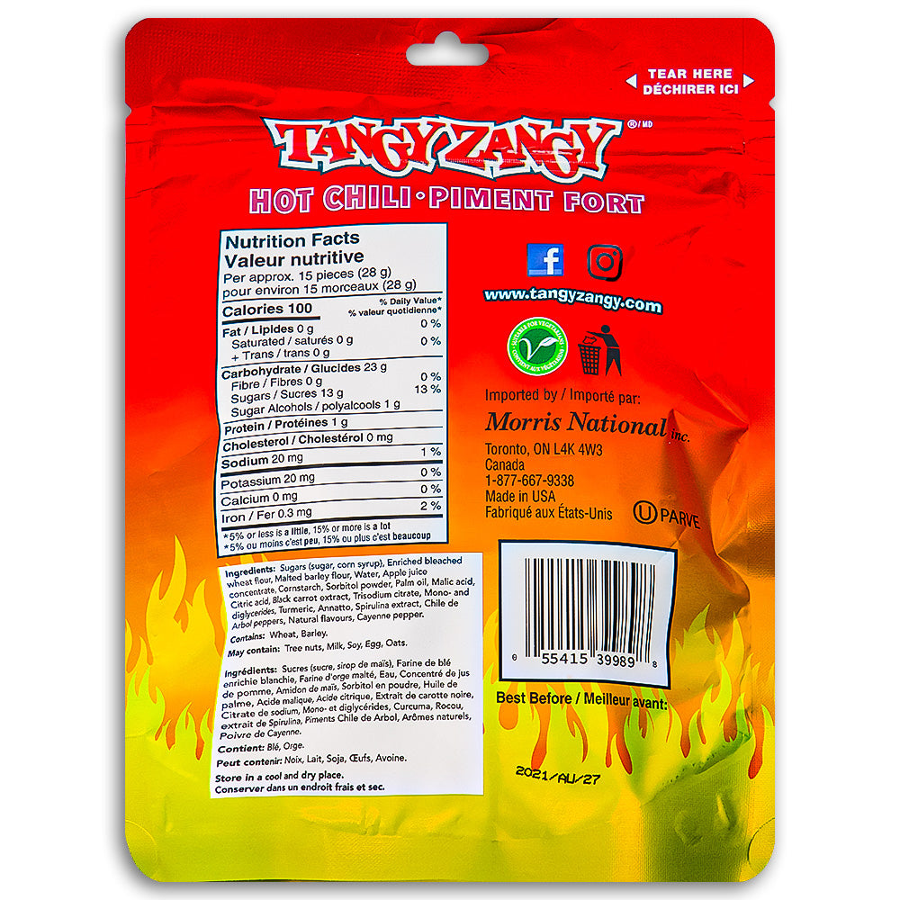 Tangy Zangy Hot Chili Chewy Candy 226g Back Ingredients