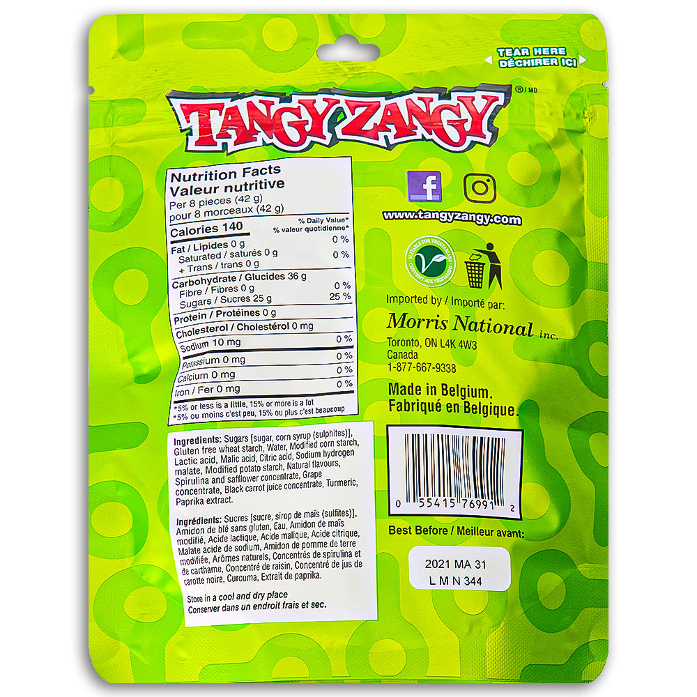 Tangy Zangy Sour Tinglers 226g Back Ingredients