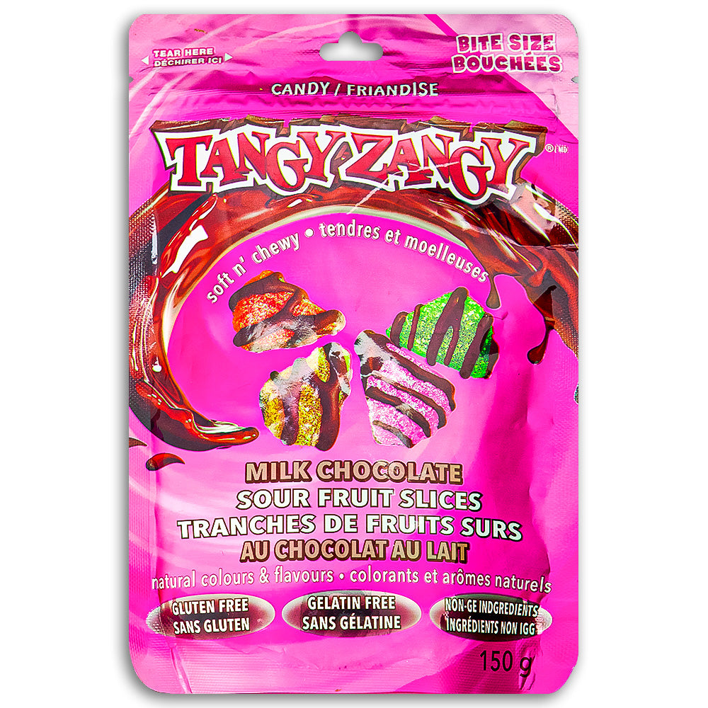 Tangy Zangy Milk Chocolate Sour Fruit Slices 150g Front