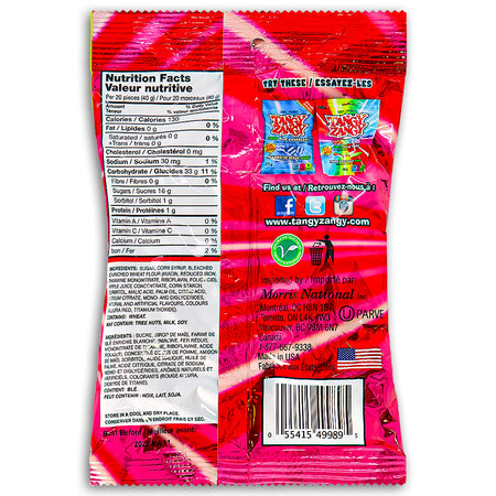 Tangy Zangy Sour Strawberry Twisties 127g Back Ingredients
