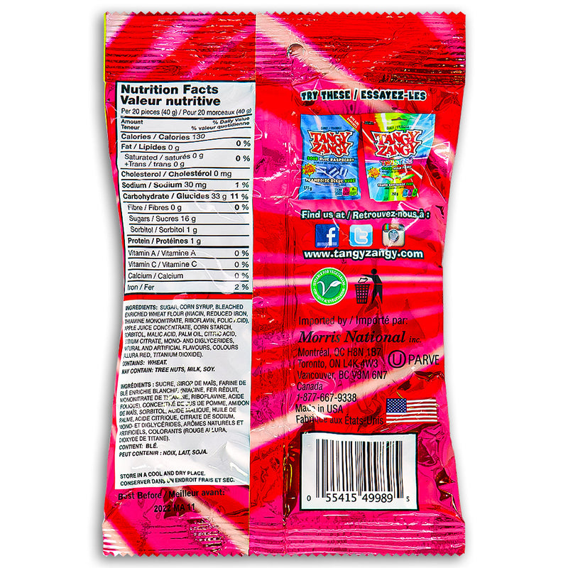 Tangy Zangy Sour Strawberry Twisties 127g Back Ingredients