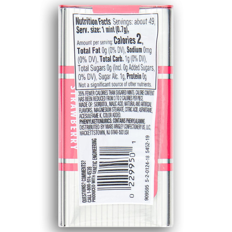 Altoids Arctic Strawberry Mints 1.2oz Back Ingredients