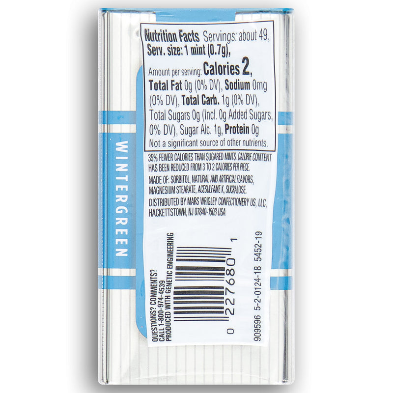 Altoids Arctic Wintergreen Mints 1.2oz Back Ingredients