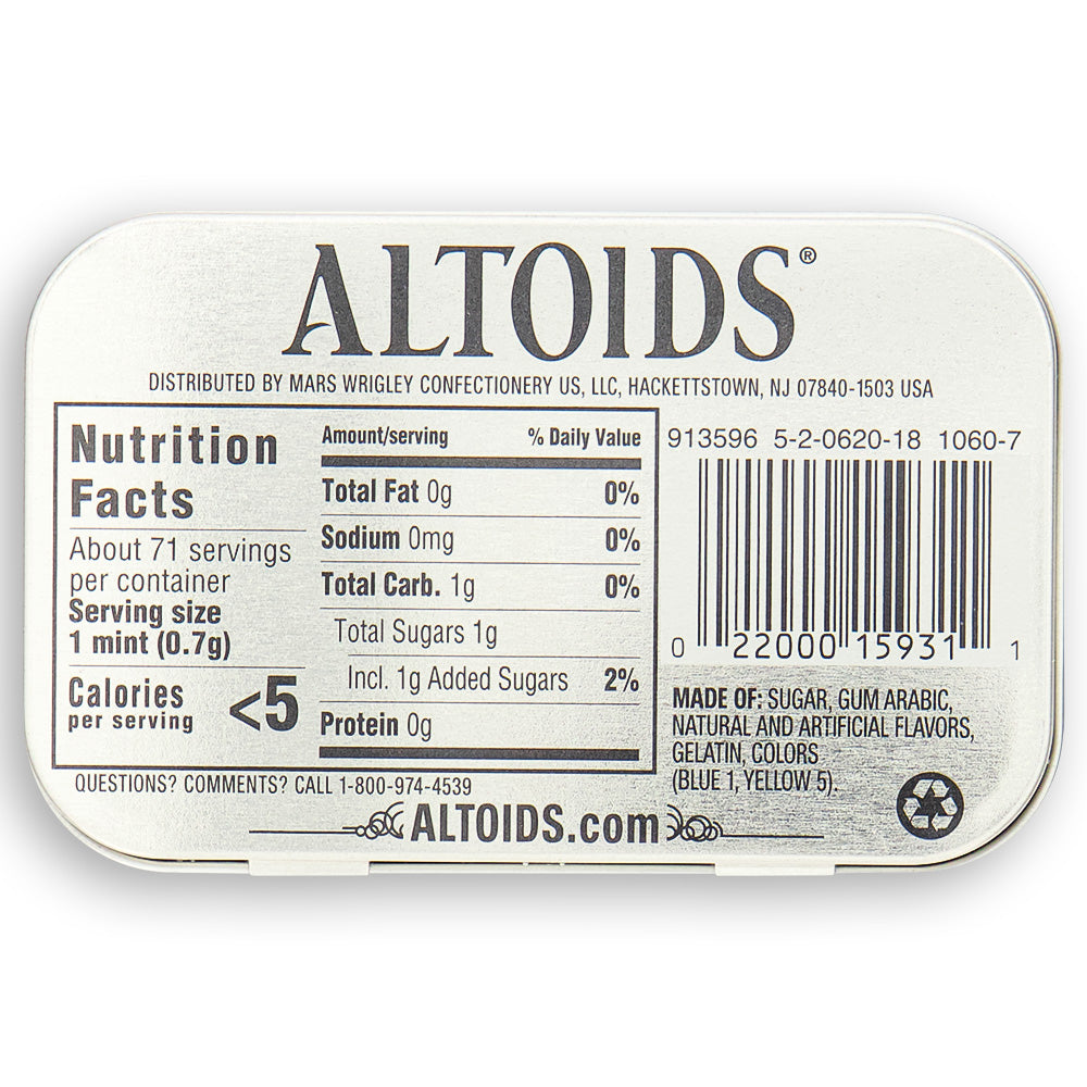 Altoids Spearmint Mints 1.76oz back Ingredients