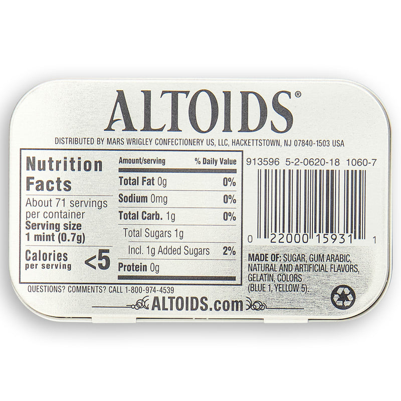 Altoids Spearmint Mints 1.76oz back Ingredients