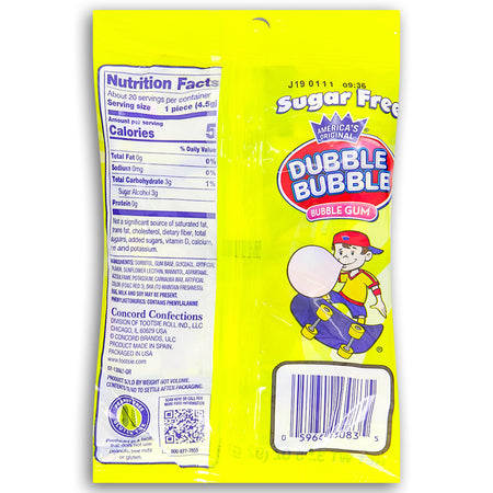 Dubble Bubble Sugar Free Bubble Gum 92g Back Ingredients