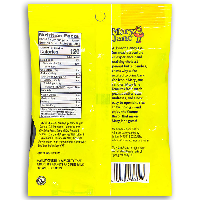 Mary Jane Candies 3oz Back Ingredients
