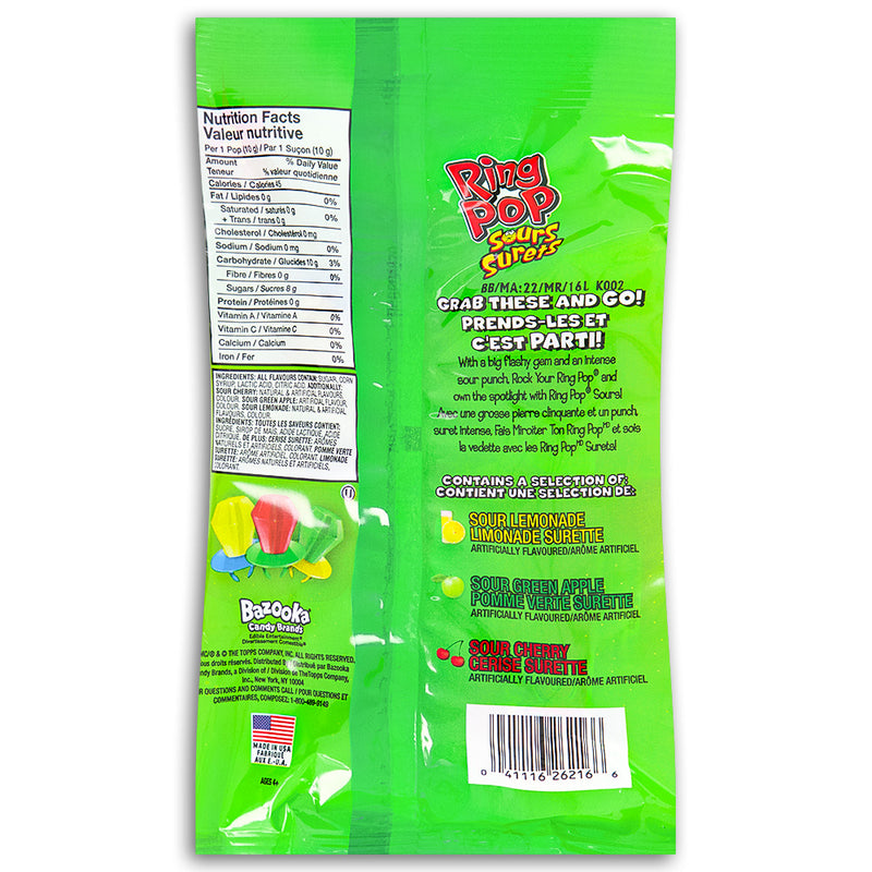 Ring Pop Sours 3 Pack 30g Back Ingredients
