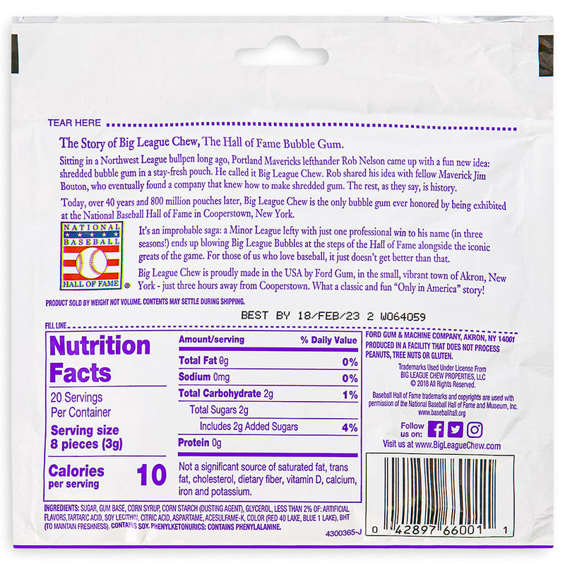 Big League Chew Ground Ball Grape Back