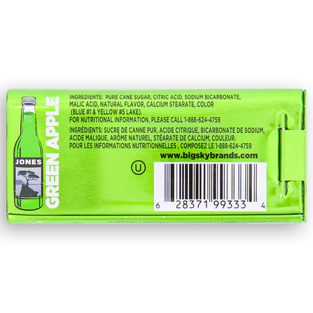 Jones Carbonated Candy Green Apple 25g Back Ingredients