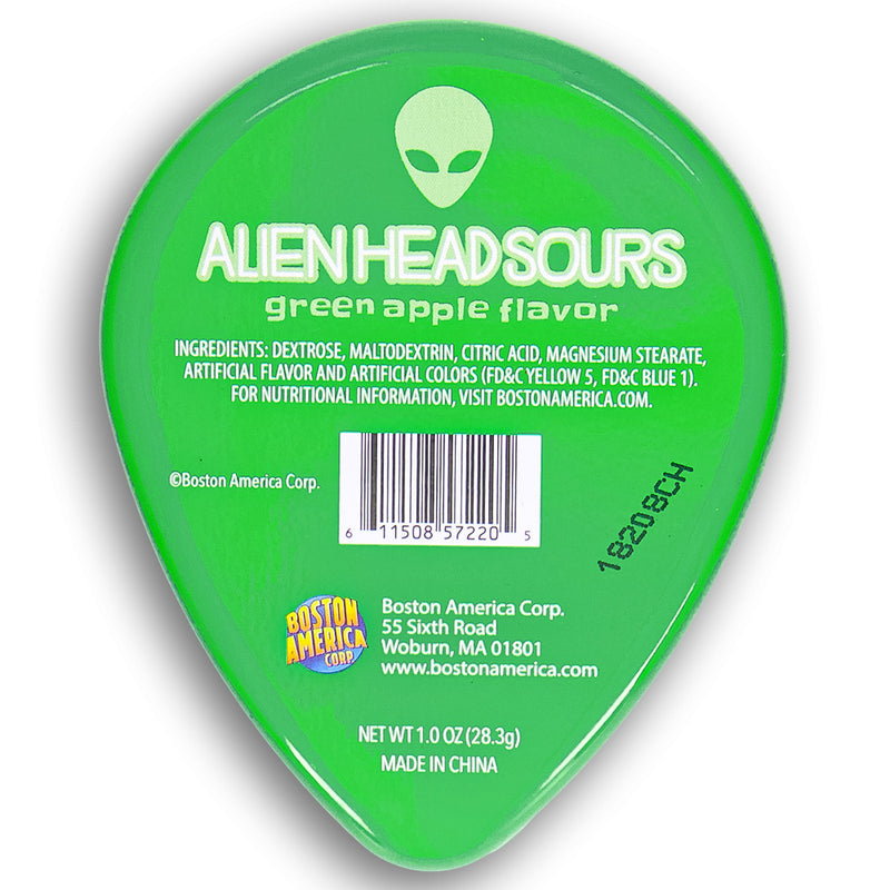 Boston America Alien Head Sours 28g Back Ingredients