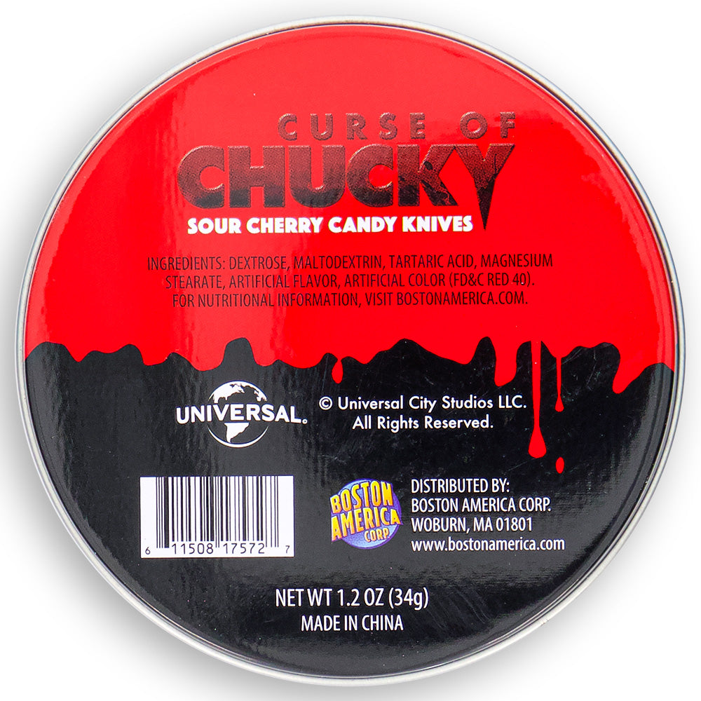 Boston America Chucky Sour Cherry Candy Knives Back Ingredients