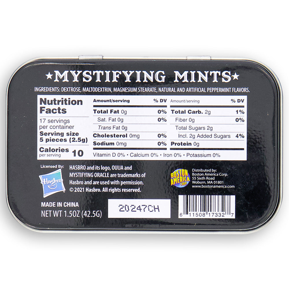 Boston America Oujia Mystifying Mints 42g Back Ingredients
