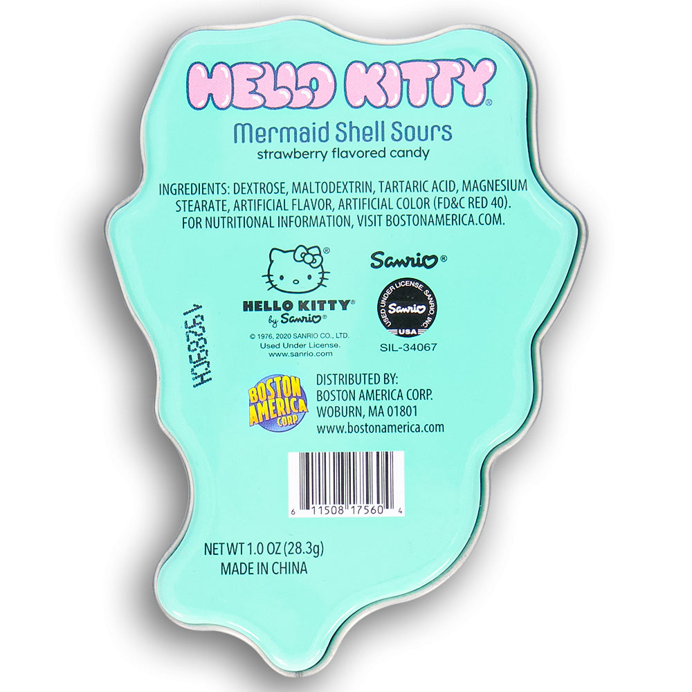 Boston America Hello Kitty Mermaid Shell Sours Tin 28g Back Ingredients