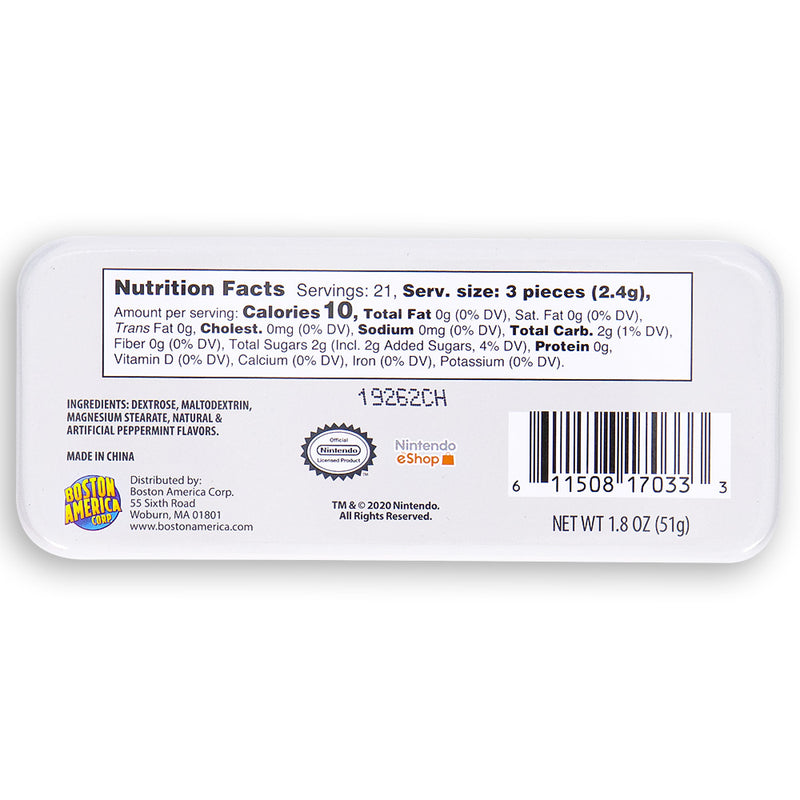 Boston America Nintendo Power Mints Back Ingredients