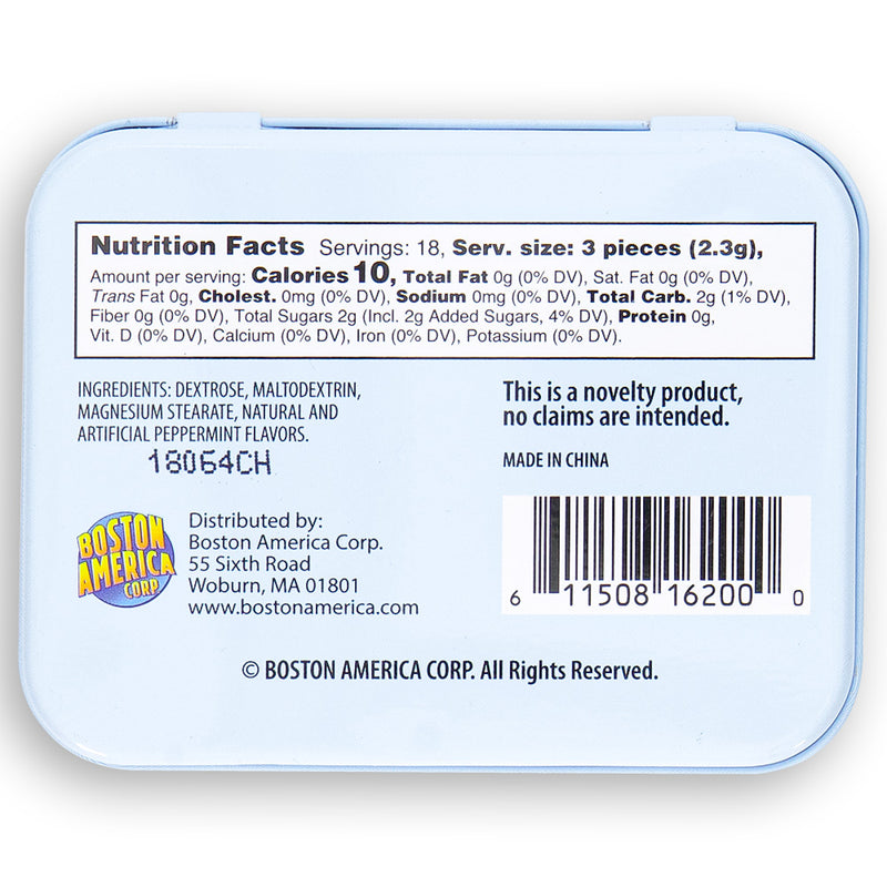 Boston America PMS Mints Back Ingredients