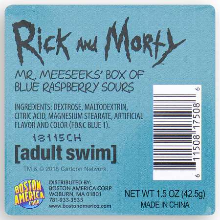 Boston America Mr Meeseeks Box of Blue Raspberry Sours Tin Back Ingredients