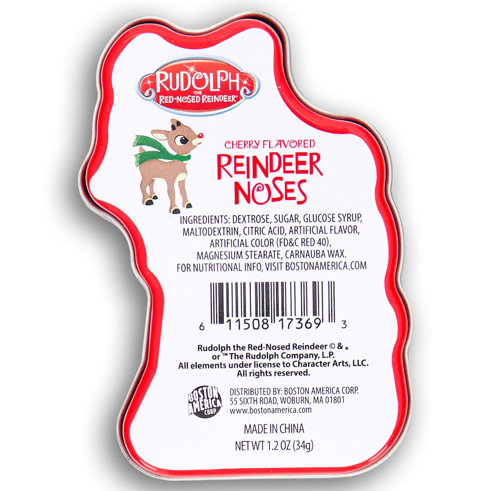 Boston America Cherry Flavored Rudolph Reindeer Noses 1.2oz  Back Ingredients