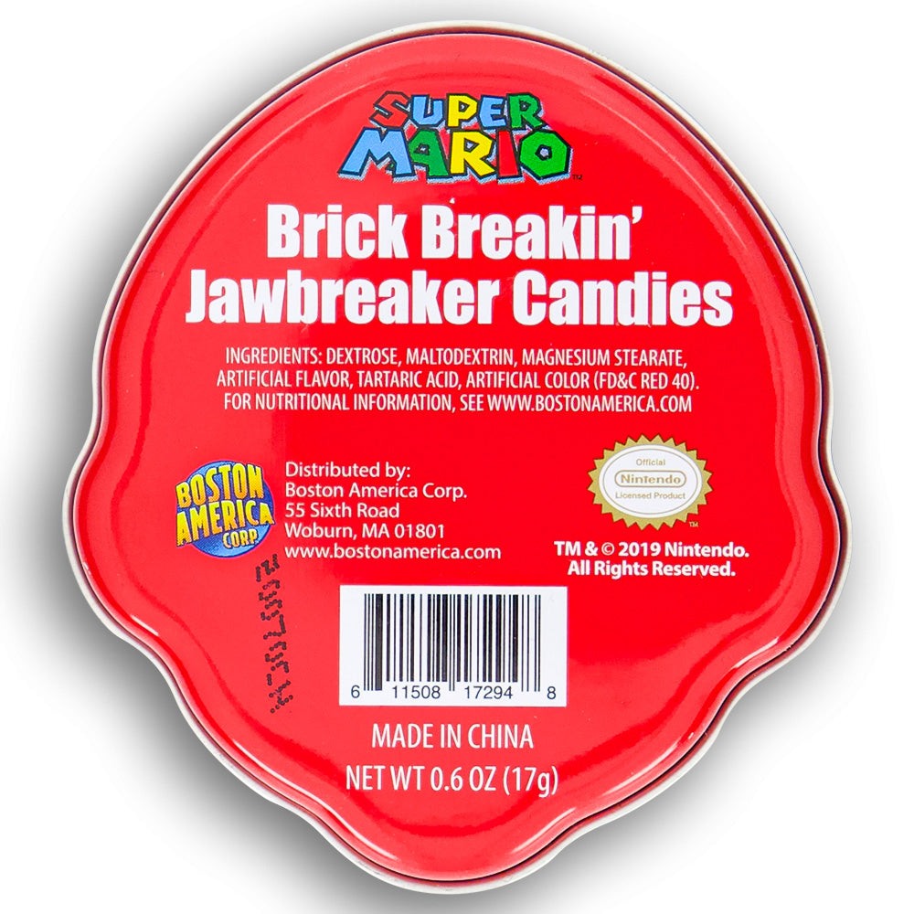 Boston America Mario Brick Breakin' Jawbreaker Candies Back Ingredients