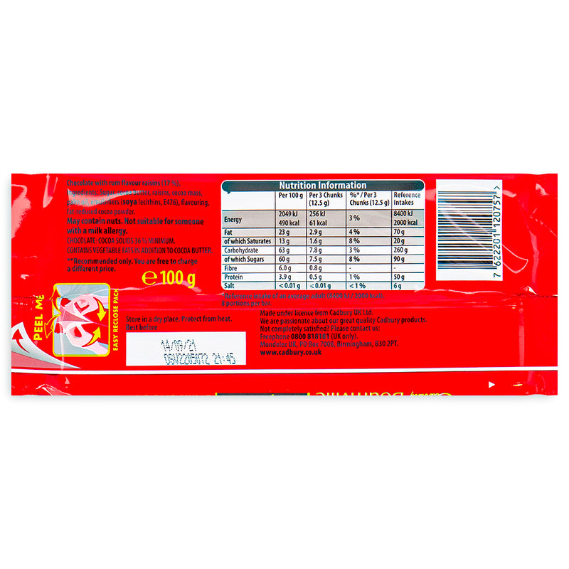 Cadbury Bournville Old Jamaica 100g Back