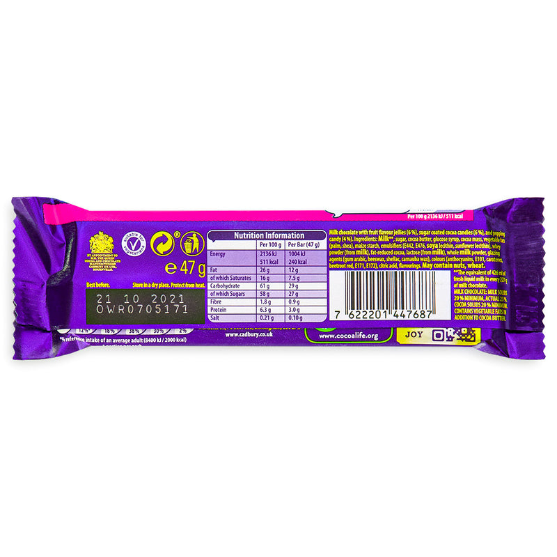 Cadbury Marvellous Creations Jelly Popping Candy Chocolate Bar 47g Back