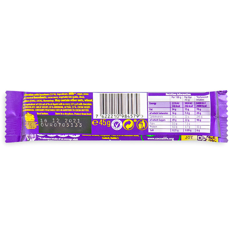 Cadbury Dairy Milk Wholenut 45g UK Back