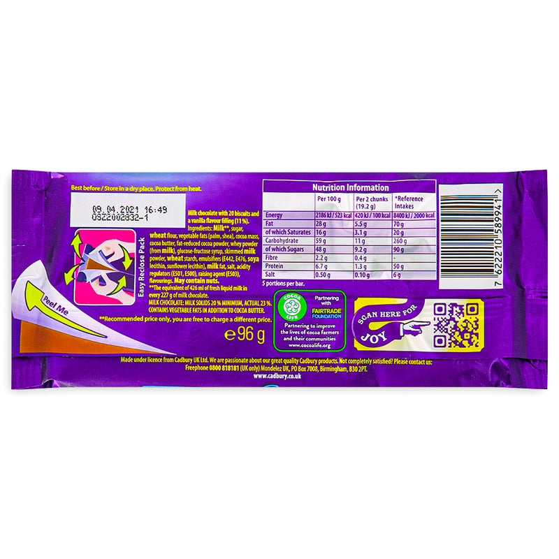 Cadbury Dairy Milk Oreo Sandwich UK 96g Back