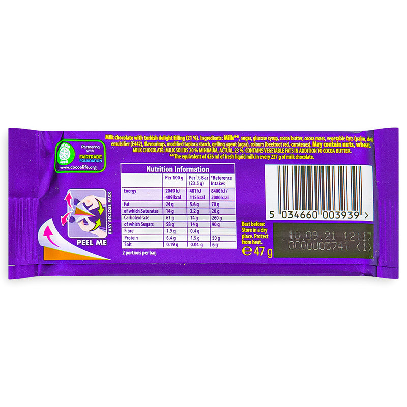 Cadbury Dairy Milk Turkish 47g Back