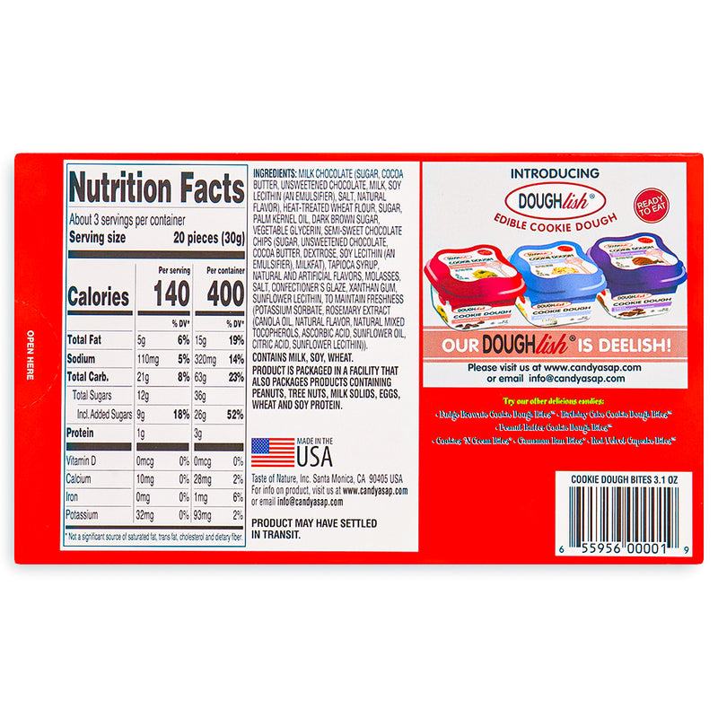 The Original Chocolate Chip Cookie Dough Bites 3.1oz Back