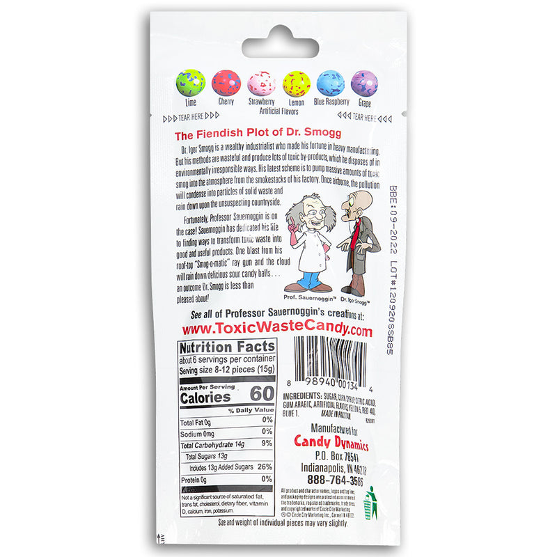 Toxic Waste Sour Smog Balls 85g Back Ingredients