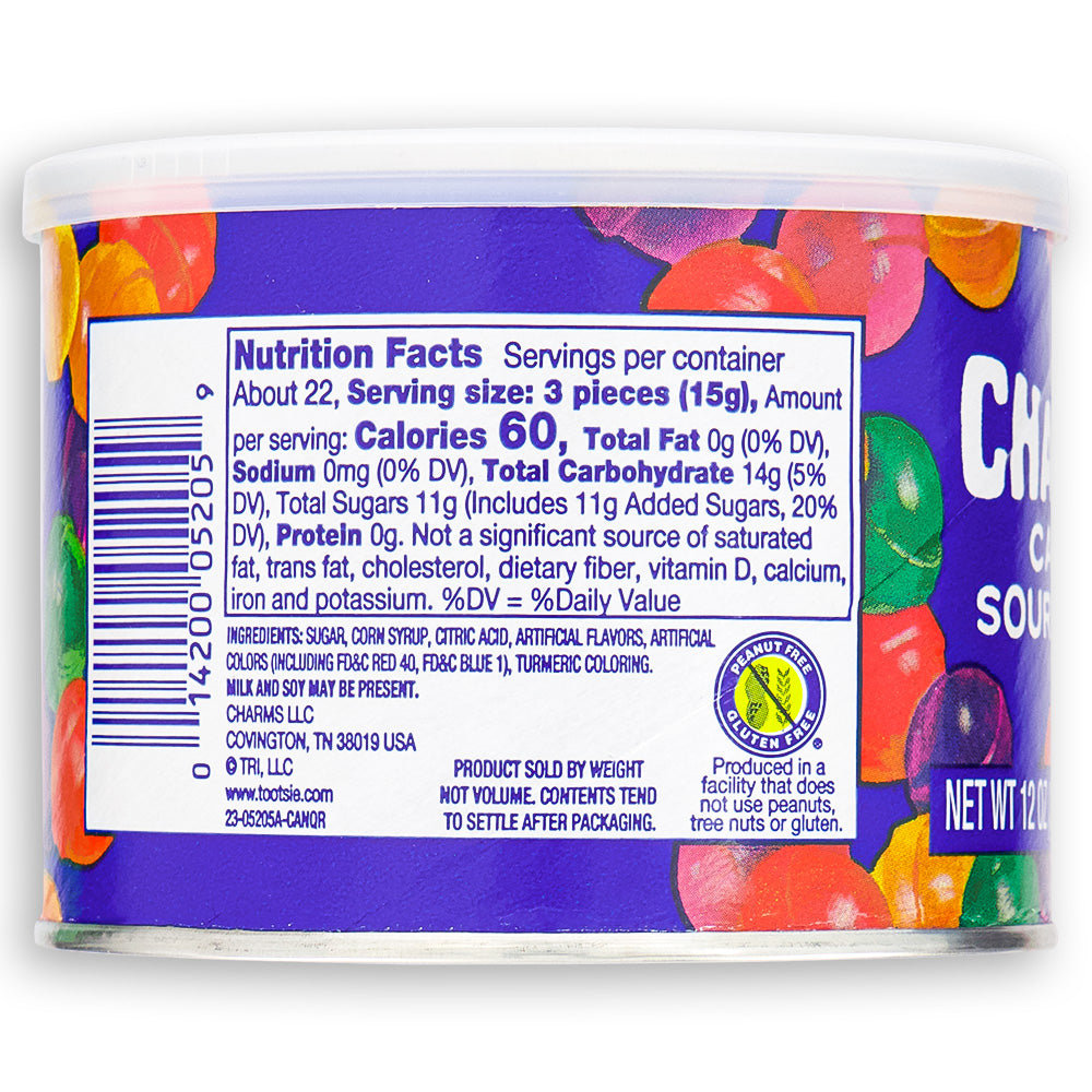 Charms Candy Sour Balls 12oz Back Ingredients