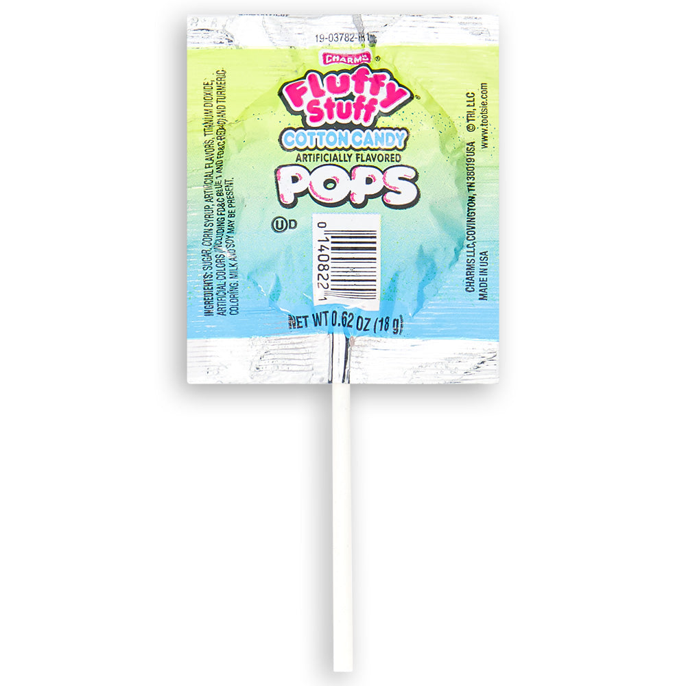 Charms Fluffy Stuff Cotton Candy Pops 18g Back Ingredients