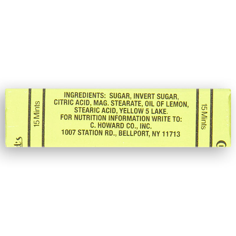 Choward's Lemon Mints 24g Back Ingredients