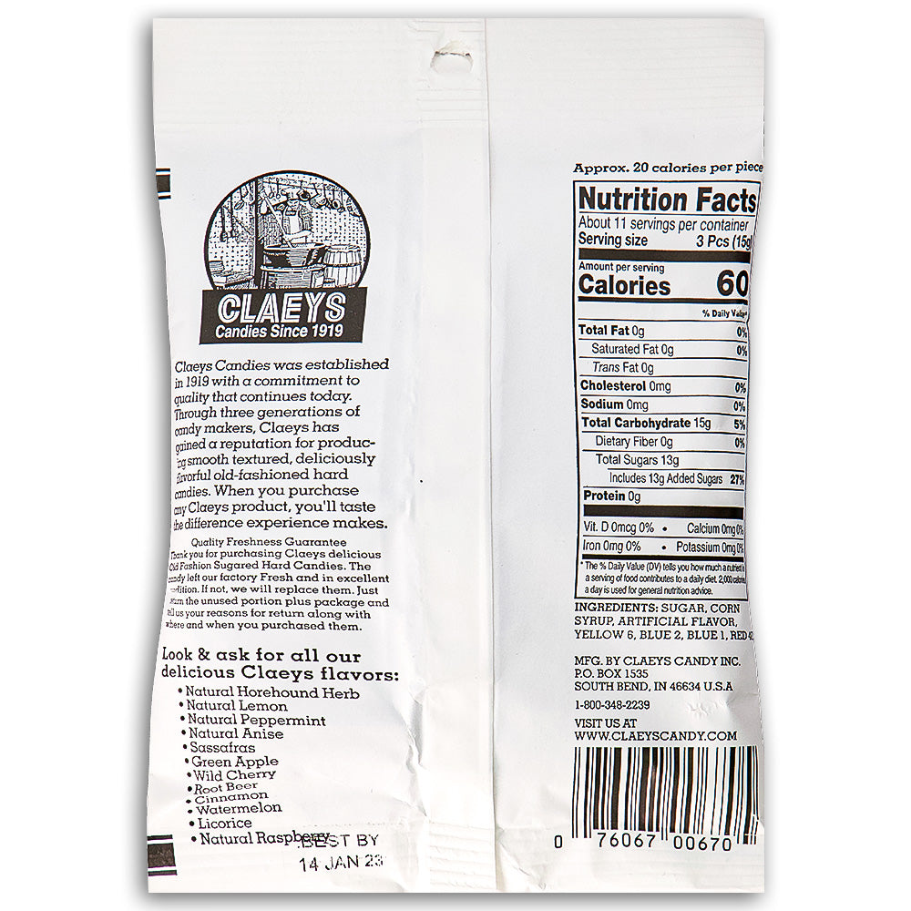 Claeys Licorice Old Fashioned Hard Candies 170g Back Ingredients
