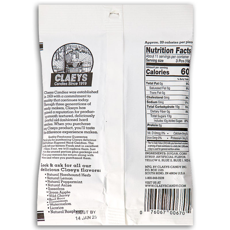 Claeys Licorice Old Fashioned Hard Candies 170g Back Ingredients
